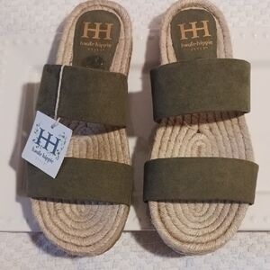 Haute Hippie Khaki Double Strap Espadrille Slide Sandals  9